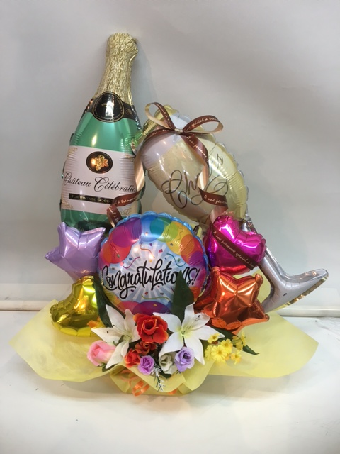 開店祝いバルーン　周年祝いバルーン　シャンパングラス　シャンパンボトル　コングラッツバルーン　バルーンプレゼント　バルーンアレンジ